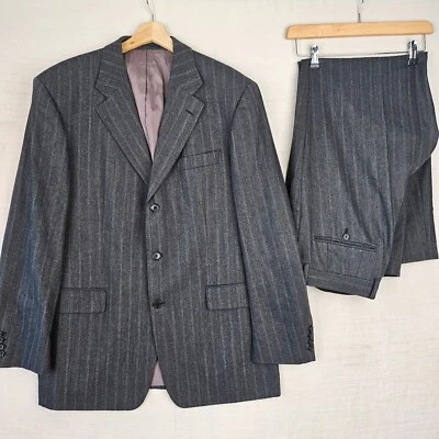 Hugo Boss Mens 2PC Suit Set Grey Angelico Lucca Wool Cashmere Striped 52" - Image 1 of 4