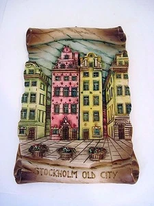 Stockholm Altstadt bunte Harz Plakette Kunst Schild 9" x 6 1/2" - Bild 1 von 4