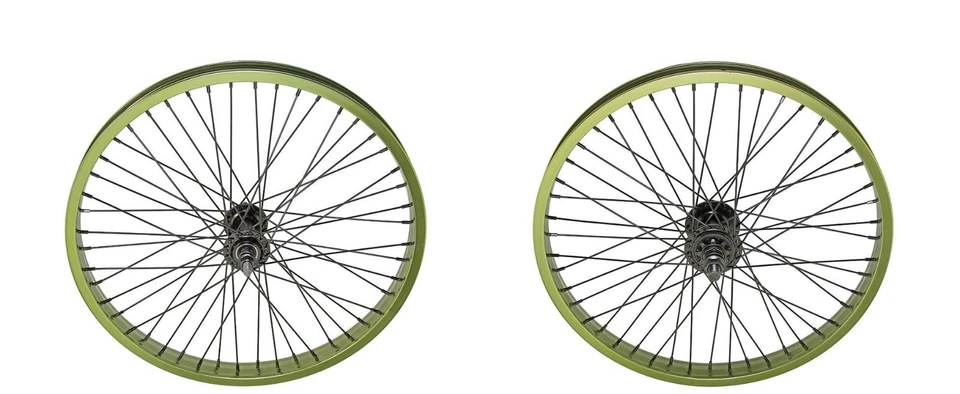 20x2.125 BMX BICICLETA ALEACIÓN Delantera O 9TCog Trasera Rueda Verde 48 Radios Cojinete Sellado Foto 1 de 1