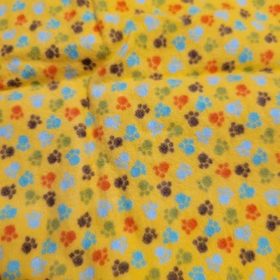  Yellow Cotton Fabric Small Paw Print Pattern 38"x38" Sewing Craft Material Soft - Image 1 of 4