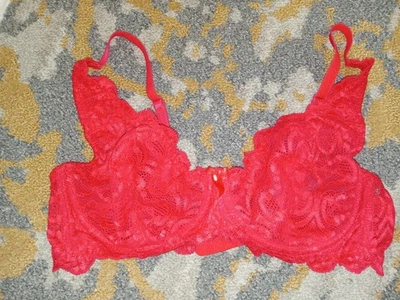 Frederick's Of Hollywood Bra 36C Red Lace, Wired, Semi Sheer, Style #51522 - Image 1 of 4