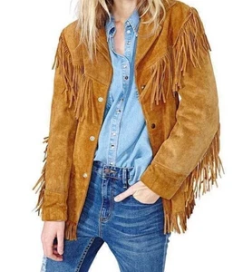 Braune Damenjacke Indianer Cowgirl Western Fransen Wildleder - Bild 1 von 4