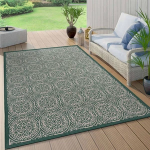 Rugshop Green Outdoor Rug Transitional Floral Circles Indoor Outdoor Carpet 8x10 - Picture 1 of 11