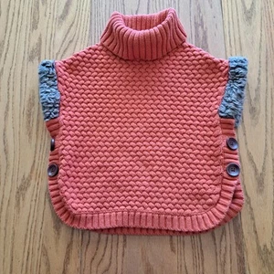 Aspen Girls Orange Knit Poncho With Faux Fur Accents Turtleneck S (5-6) - Picture 1 of 7