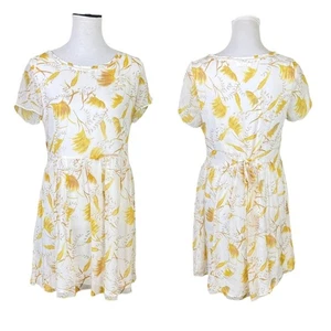 A loves A S Gold Yellow Floral Wheat Novelty Print 100% Silk Mini Babydoll Dress - Picture 1 of 9