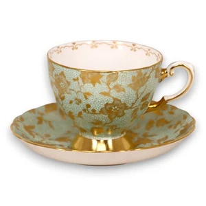 Tuscan Golden Blossom Trieste Seafoam Green Tea Cup Saucer Set Gilt Floral - Picture 1 of 6