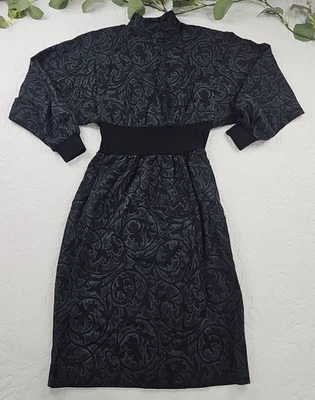 VTG Yves Saint Laurent 80's Mock Neck  Midi Shoulder Pads Dress Size M Black - Image 1 of 4
