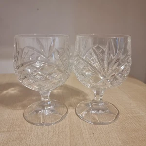 Pair Caledonian Argyle 24% Lead Crystal Brandy Glasses 240 ml 13cm Tall - Picture 1 of 13