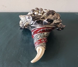 Alessandro Magrino Piatto Argento Cornucopia Corno dell'Abbondanza, Smalto Rosso e Verde - Foto 1 di 8