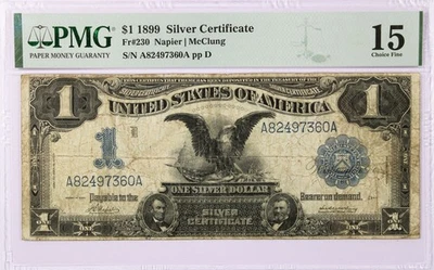 Series Of 1899 $1 Black Eagle Silver Certificate Fr#230 PMG Choice Fine 15 #041 - Image 1 of 2