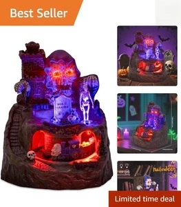Pequeña casa de pueblo animada de Halloween - tren en movimiento y calavera fantasmas lápida - Imagen 1 de 8