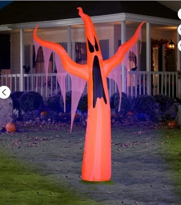 11' Tall Orange Neon Ghost Halloween Airblown Inflatable W/Black Light New - Image 1 of 2