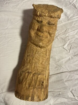 Vintage Whimsical Folk Art Carved Wooden Head - Image 1 of 4