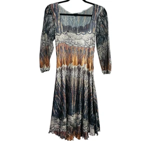 Komarov Fairy Goth Dress Womens L Moody Crinkle Lace Neck Witchy Romantic - Picture 1 of 9