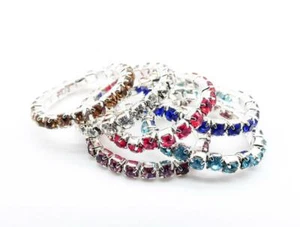 WHOLESALE 12 PCS Silver Assorted Rhinestone Crystals Stretch PETITE Toe Rings - Picture 1 of 9