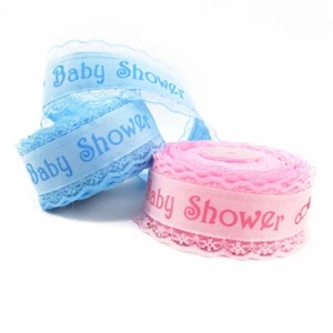 2 Metres Grosgrain Baby Lace Edge Ribbon 40 mm Baby Shower Ribbon Pink Blue UK - Imagen 1 de 9