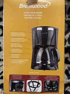 BRENTWOOD TS-217 BLACK 12-CUP COFFEE MAKER WITH REUSABLE FILTER, SCOOP, CARAFE - Picture 1 of 2