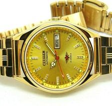CITIZEN AUTOMATIC MEN GOLD PLATED VINTAGE GOLDEN DIAL MADE JAPAN WATCH RUN ORDER