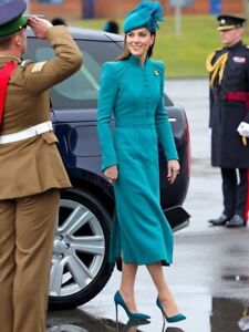 Kate Middleton Princess Designer Luxury Blue Elegant Autumn Winter Trench Coat