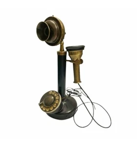 Teléfono antiguo de colección con vela de latón esfera giratoria - Imagen 1 de 5