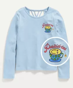 Old Navy Kids Girls Size Large (10-12) Blue Long Sleeve Lattice Back Tee T-Shirt - Picture 1 of 2