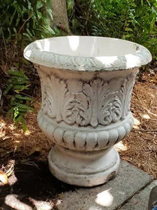 24" Egg & Dart & Leaf Urn - Outdoor Concrete Garden Planter Flower Pot Statue - Picture 1 of 5