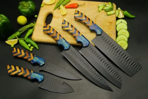 5 Pcs Black Coated Steel Chef Knife Set Handmade Kitchen Knife Set Gift for Her - Picture 1 of 6