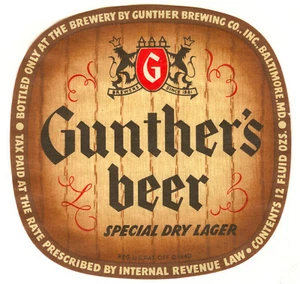 GUNTHER'S BREWING PREMIMUM BEER LABEL T SHIRT BALTIMORE SIZES SMALL-XXXLARGE (F - Picture 1 of 1