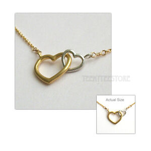 Dogeared 14K Gold Vermeil & Sterling Silver 2 Linked Heart 16+ 2" Necklace Boxed