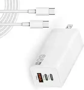 65W USB C Wall Charger GaN 3-Port Fast Compact Foldable Adapter with USB-C Cable - Picture 1 of 6