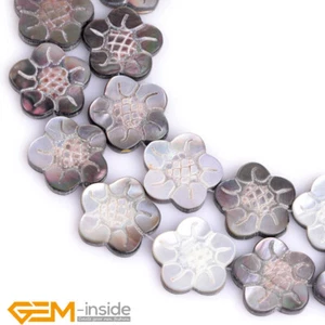 Natural Black Lip Shell Stones Flower Double Sided Carved Loose Beads 15"Strand - Foto 1 di 33