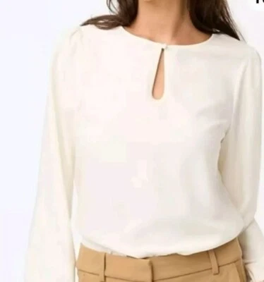 J. Blusa Crepé Crew XXSP Cuello Cerradura Marfil Manga Larga Nueva con Etiquetas Foto 1 de 4