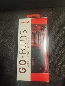 iWorld Go-Buds w In-line Mic N Travel Case Noise Isolating Tangle Free Cord Red - Picture 1 of 5