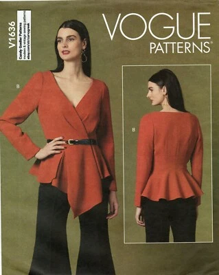 Vogue V1636 Wrap Top w Pleats & Tucks, Ribbon & Button Closure Sz 6-14 UNCUT - Image 1 of 4