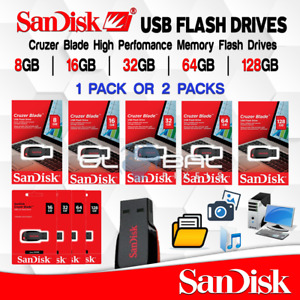 SanDisk USB Flash Drive Cruzer Blade 8GB/16GB/32GB/64GB/128GB Thumb lot (1 OR 2)