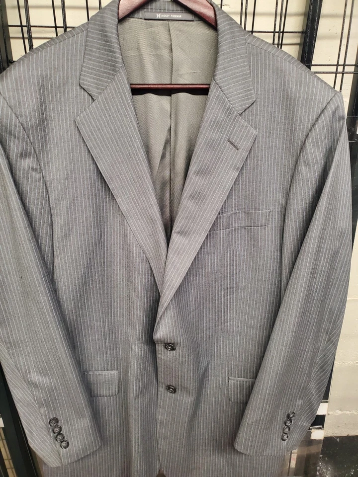 Hickey Freeman Wool Gray Striped Blazer Jacket Sport Coat 44 R USA MADE MINT - Image 1 of 4