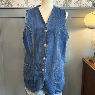 Vintage 90s Vest Women’s XL Denim Excellent USA Made 100% Cotton Pewter Button - Image 1 of 4