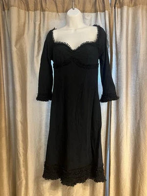 New With Tag Vintage Moschino Jeans Black Long Sleeve Dress Size 12￼ Ruffle Trim - Image 1 of 4