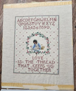 Vintage Framed Completed Counted Cross Stitch Sampler 16 X 20"  - Picture 1 of 3