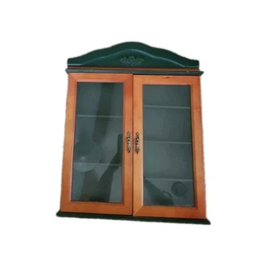 Wood Hanging Wall Curio Cabinet Dark Green Oak Removable Top Glass Double Doors - Picture 1 of 9