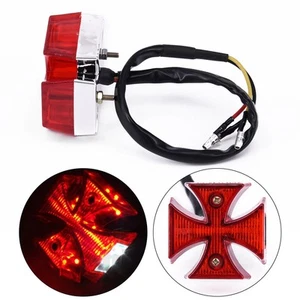 1x Motorcycle Choppers Dirt Bike Maltese Cross LED Rear License Plate Tail Light - Foto 1 di 24