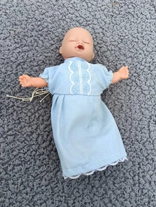 Vintage Rubber Baby Doll Blue Dress Sleeping In Good Condition - Picture 1 of 7