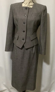 Vintage MM COHN Skirt Suit Set S10 WOOL Classic Black & White Work Wear - Picture 1 of 24