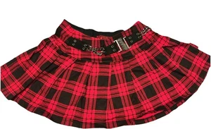 Tripp NYC '90s Goth Rave Gear Chains L Red Plaid Reverse Pleats Mini Skirt - Picture 1 of 7