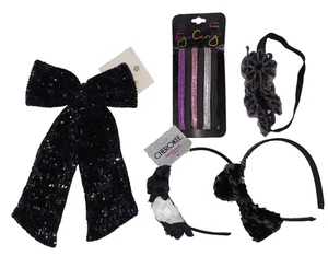 🎀 Girl's New 10 Pc Hair Accessory Lot Headband Black Clip Bow Flower NWT Sequin - Picture 1 of 11