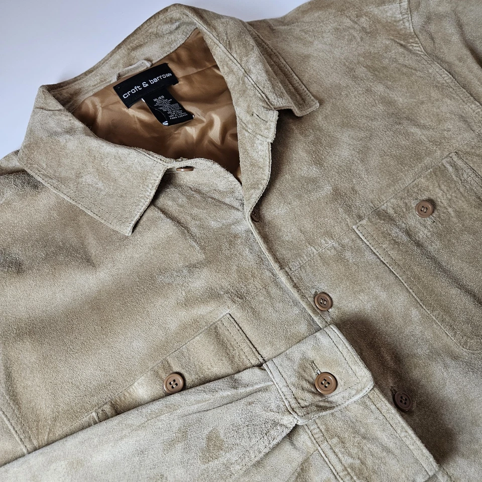 Croft & Barrow 真皮革衬衫男式 XL 棕褐色麂皮绒西部牛仔衬里 — 第 1/4 张图片