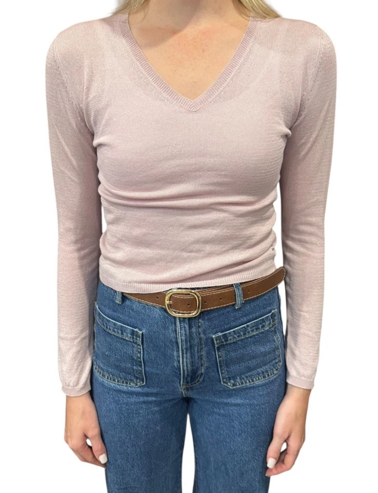 Suéter pulôver feminino Jil Sander lã gola V pequeno - Imagem 1 de 4