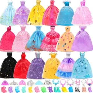 10 Pcs Dresses with 17 Accessories Handmade Doll Clothes and Accessories Wedd... - Picture 1 of 7