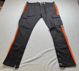 FWRD Denim Mens Reflective Cargo Jeans Blk/Orange Stripe 38x34 1/4 Zip Ankle - Picture 1 of 10
