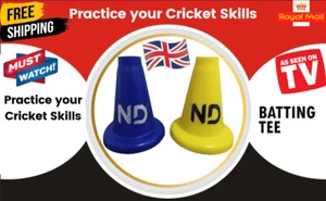 ND Cricket PRÁCTICA DE BATEO Camiseta Ayuda de Entrenamiento 12 cm PVC Suave Azul Amarillo Reino Unido - Imagen 1 de 8